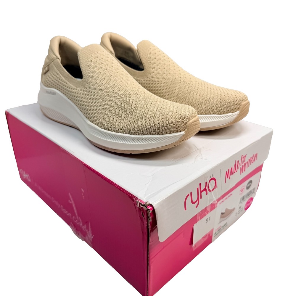 Ryka Fling Slipon Women 6.5 Tan Walking Shoes Comfort Casual Knit NIB